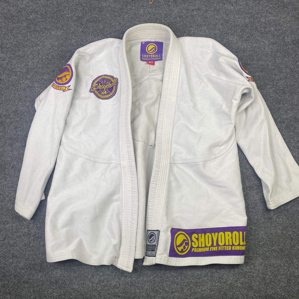 Shoyoroll Batch 18 White BJJ Gi Kimono Top Jacket Size A1 Purple Yellow Patches